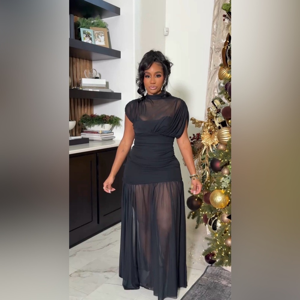 Elegant Black Sheer Evening Gown